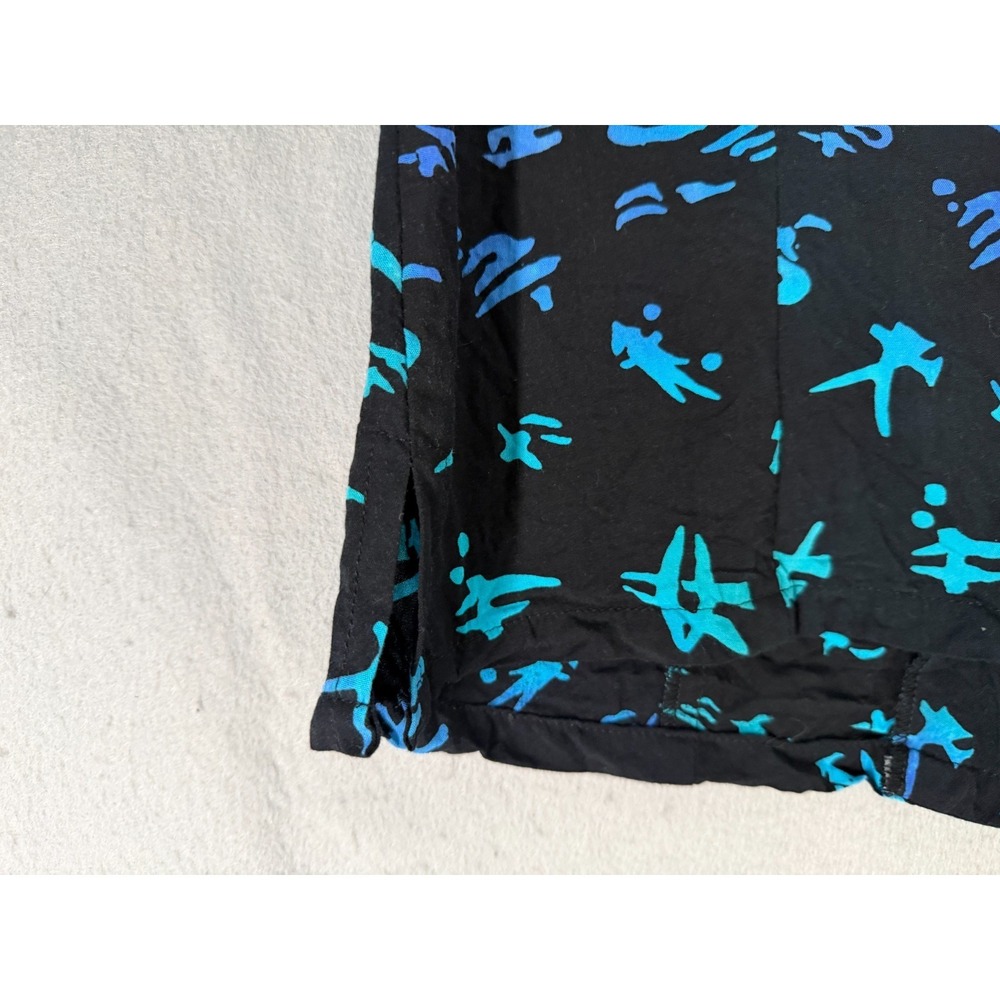 Maggie B. Tank Top Women M Black Blue Teal Asian Calligraphy Script Blouse Artsy - Picture 10 of 11
